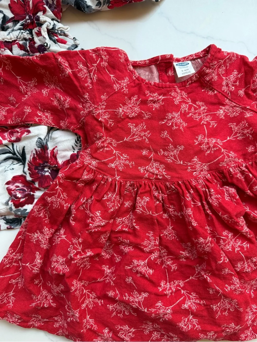 Old Navy Red Floral and White Floral Mix Long-Sleeve Girls Dresses